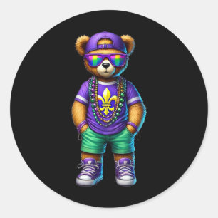 Mardi Gras Bear For Boys Men Hip Hop New Orleans T Classic Round Sticker