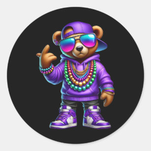 Mardi Gras Bear For Boys Men Hip Hop New Orleans T Classic Round Sticker