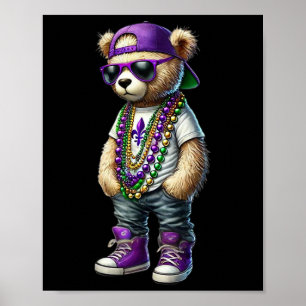 Mardi Gras Bear For Boys Men Hip Hop New Orleans T Poster