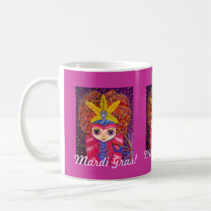 Mardi Gras Big Eye Girl Doll Mug