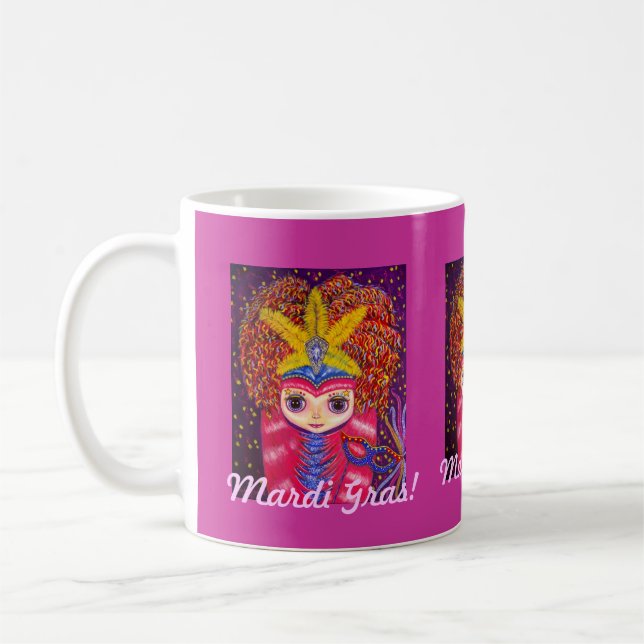 Mardi Gras Big Eye Girl Doll Mug (Left)