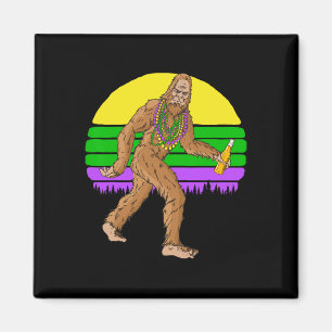 Mardi Gras Bigfoot Beads And Beer Sasquatch Fat Tu Magnet