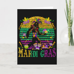 Mardi Gras Bigfoot Funny Kids Men Sasquatch Mardi Card