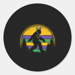 Mardi Gras Bigfoot Funny Kids Men Sasquatch Mardi Classic Round Sticker