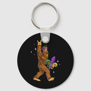 Mardi Gras Bigfoot Funny Kids Men Sasquatch Mardi Key Ring