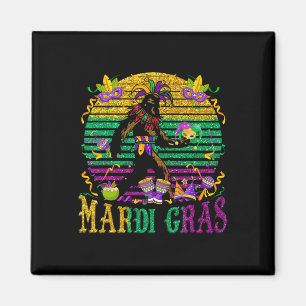 Mardi Gras Bigfoot Funny Kids Men Sasquatch Mardi Magnet