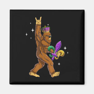 Mardi Gras Bigfoot Funny Kids Men Sasquatch Mardi Magnet