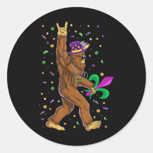 Mardi Gras Bigfoot Funny Sasquatch Mardi Gras Wome Classic Round Sticker