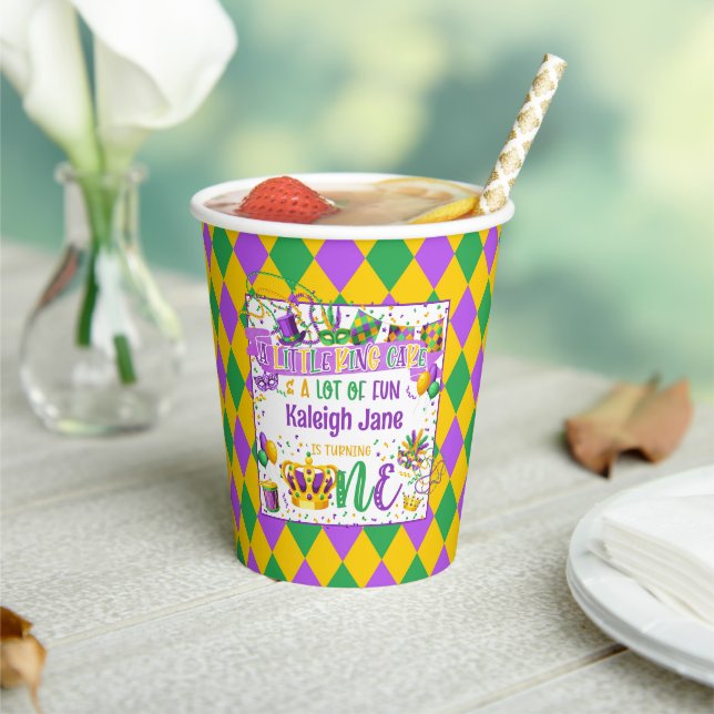 Mardi Gras Birthday (A Little King Cake & Fun) Paper Cups (Insitu)