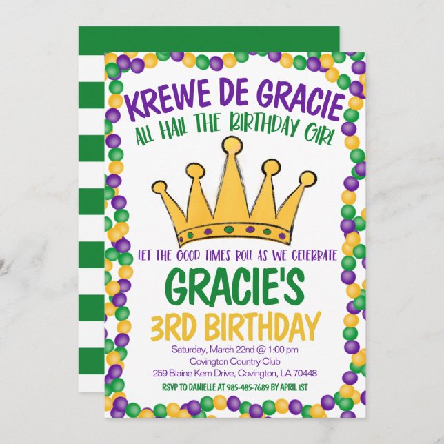 Mardi Gras Birthday Invitation (Front/Back)