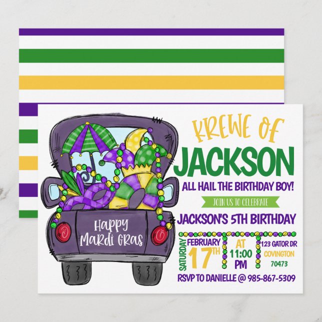 Mardi Gras Birthday Invitation (Front/Back)