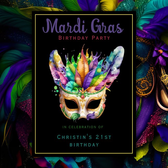 Mardi Gras Birthday Masquerade Party Black Chic  Invitation (Creator Uploaded)