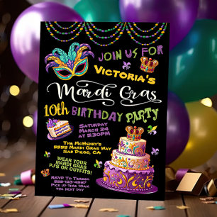 Mardi Gras Birthday Pajama Party Invitation