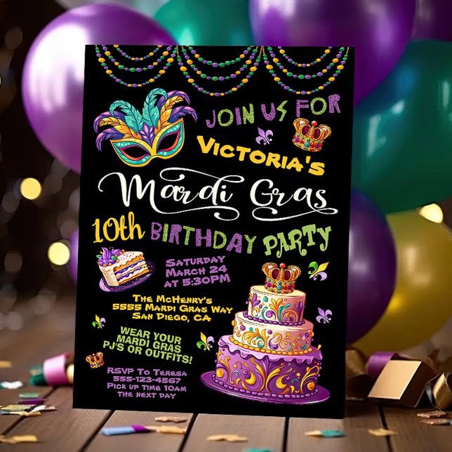 Mardi Gras Birthday Pajama Party Invitation (Creator Uploaded)