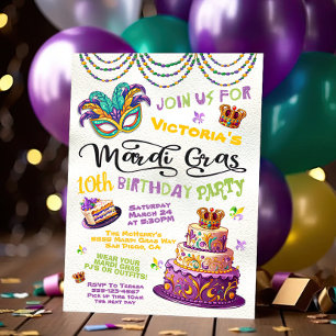 Mardi Gras Birthday Pajama Party Invitation