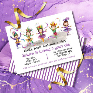 Mardi Gras Birthday Party Costume Kids Invitation