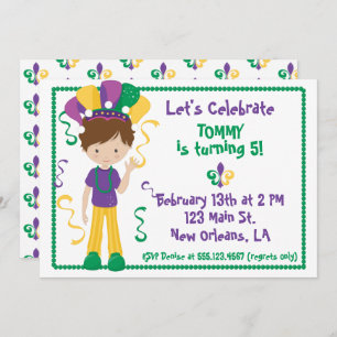 Mardi Gras Birthday Party Invitation For Boy