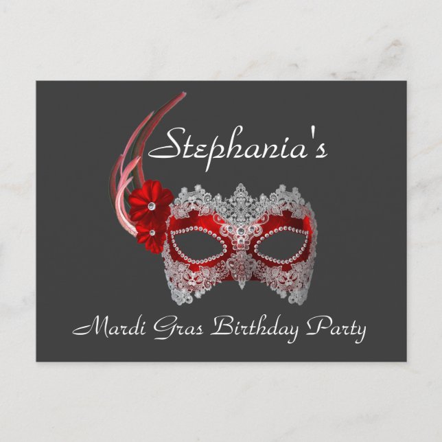 "Mardi Gras Birthday" - Party Invitation Postcard (Front)