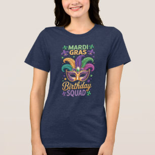 Mardi Gras Birthday Squad Group Matching Tri-Blend Shirt