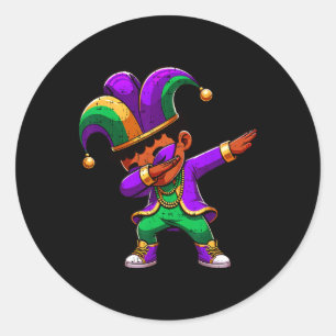 Mardi Gras Black Boys Dabbing Funny Outfit Jester Classic Round Sticker