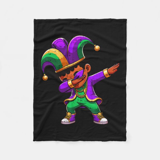 Mardi Gras Black Boys Dabbing Funny Outfit Jester  Fleece Blanket (Front)