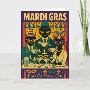 Mardi Gras Black Cat Martini Club Trio Card