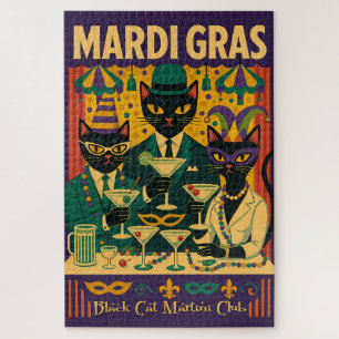 Mardi Gras Black Cat Martini Club Trio Jigsaw Puzzle