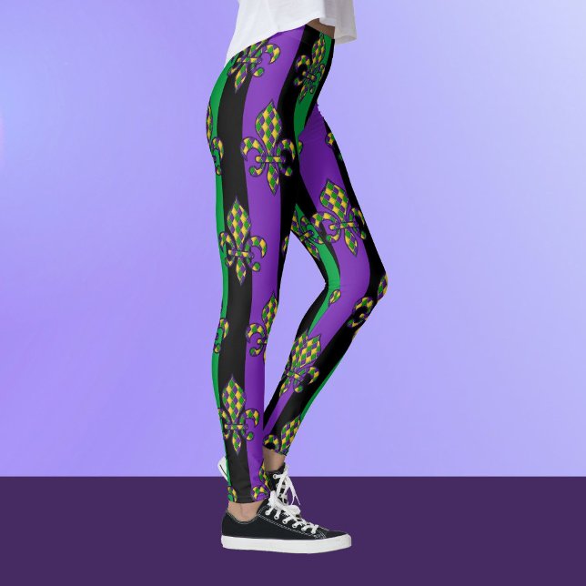 Mardi Gras Black Purple Green Fleur de lis Leggings (Creator Uploaded)
