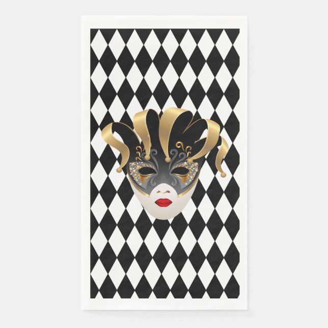 Mardi Gras Black & White Diamond  Napkin (Front)