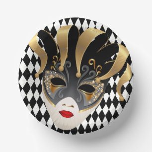 Mardi Gras Black & White Diamond Paper Plate