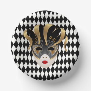 Mardi Gras Black & White Diamond Paper Plate
