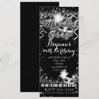 Mardi Gras Black & White VIP Birthday Party Ticket