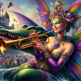 Mardi Gras Blonde and Claude the Alligator Jigsaw Puzzle