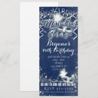 Mardi Gras Blue & White VIP Birthday Party Ticket
