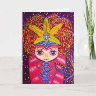 Mardi Gras Blythe Doll with Pink Hair and Mask Card