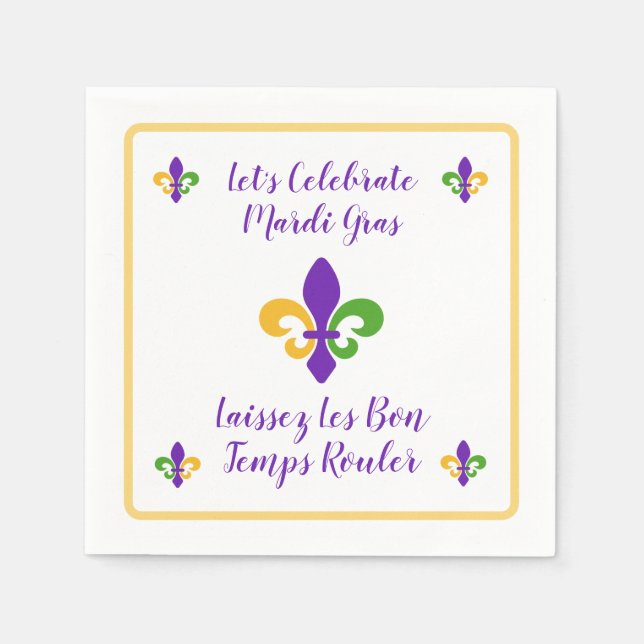 Mardi Gras Bon Temp Green Gold Purple Fleur de Lis Napkin (Front)