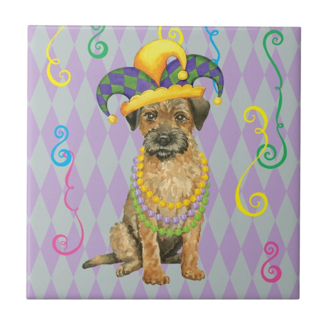 Mardi Gras Border Terrier Ceramic Tile (Front)
