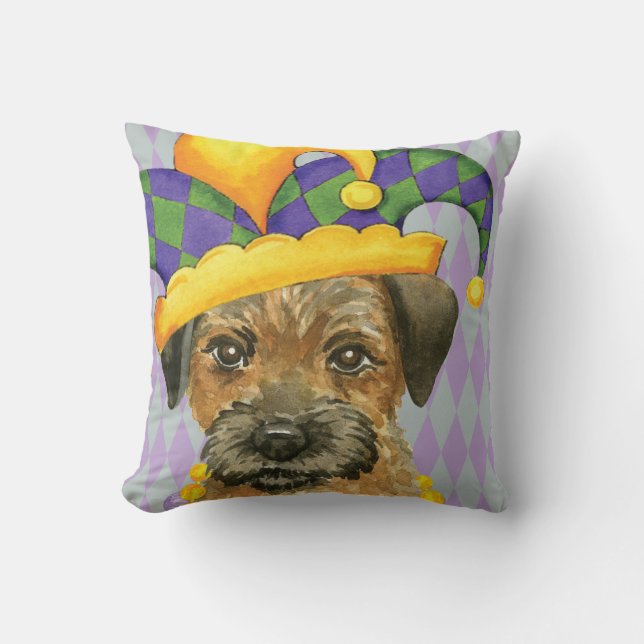 Mardi Gras Border Terrier Cushion (Front)