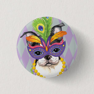 Mardi Gras Boston Terrier 3 Cm Round Badge