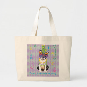 Mardi Gras Boston Terrier Large Tote Bag