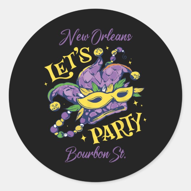 Mardi Gras Bourbon Street New Orleans Souvenir Lou Classic Round Sticker (Front)