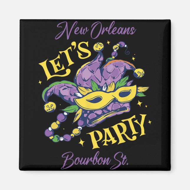 Mardi Gras Bourbon Street New Orleans Souvenir Lou Magnet (Front)