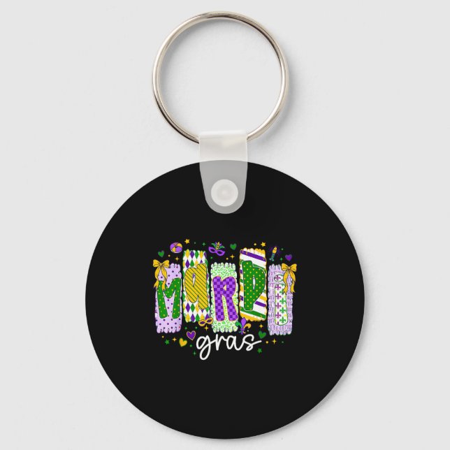 Mardi Gras Bow Coquette Bow Fat Tuesday New Orlean Key Ring (Front)