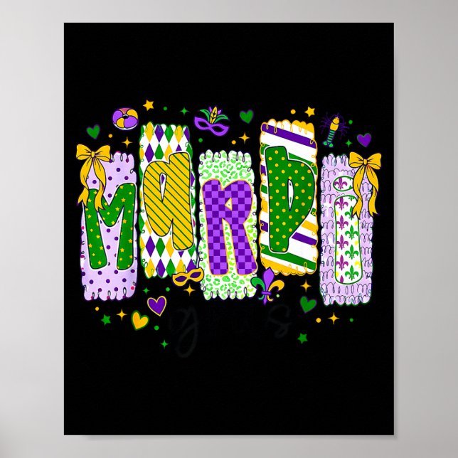 Mardi Gras Bow Coquette Bow Fat Tuesday New Orlean Poster (Front)