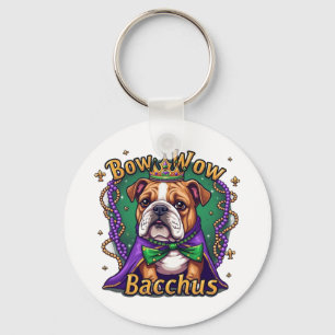 Mardi Gras Bow Wow Bacchus Bulldog Key Ring