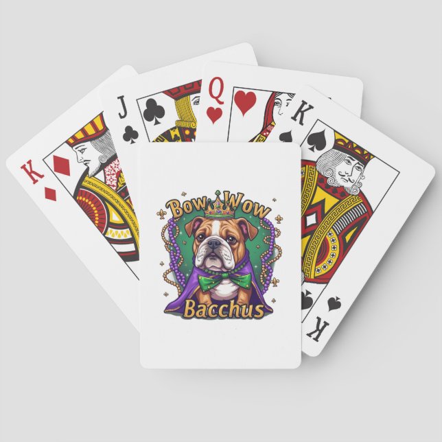Mardi Gras Bow Wow Bacchus Bulldog  Playing Cards (Back)
