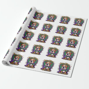 Mardi Gras Bow Wow Bacchus Bulldog Wrapping Paper