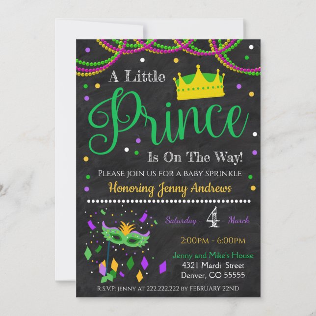 Mardi Gras Boy Baby Shower Invitation (Front)