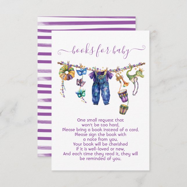 Mardi Gras Boy Clothesline books for baby Invitation (Front/Back)