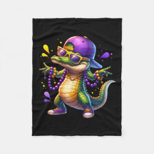 Mardi Gras Boys Men Alligator Mardi Gras Fleece Blanket